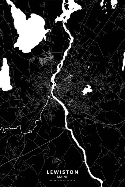 Vector illustration of Lewiston / Auburn, Maine, USA Vector Map