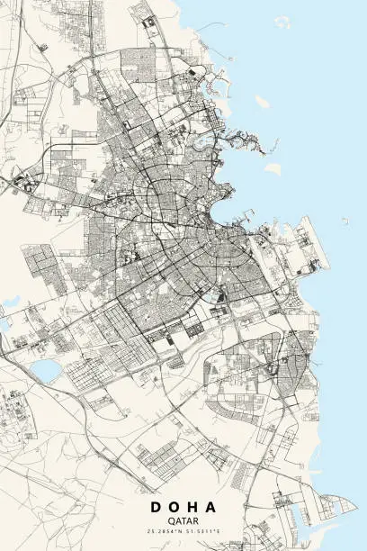 Vector illustration of Doha, Qatar Vector Map