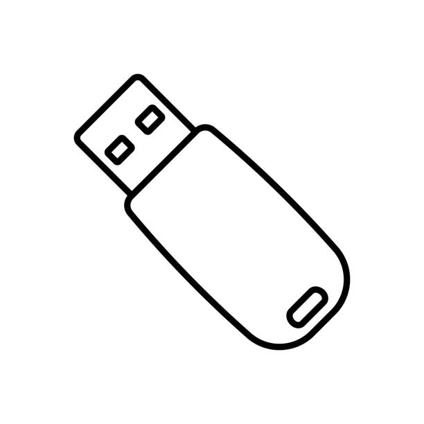 ilustrações de stock, clip art, desenhos animados e ícones de usb flash drive icon. black contour linear silhouette. front side view. editable strokes. vector simple flat graphic illustration. isolated object on a white background. isolate. - usb flash drive illustrations