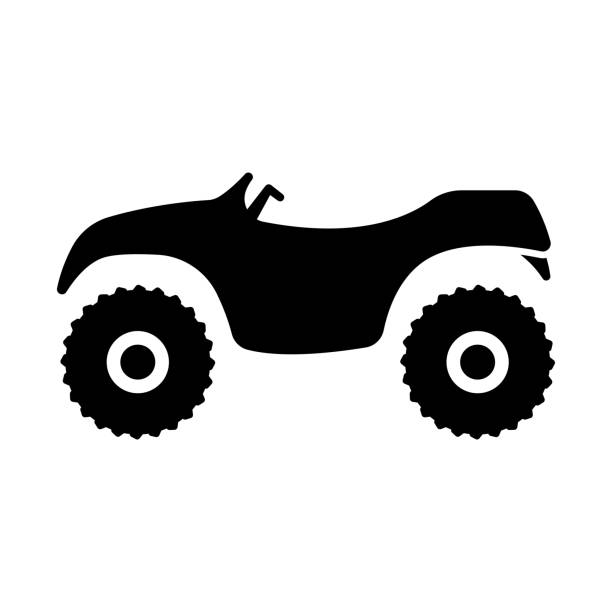 Quad bike icon. Black silhouette. Side view. Vector simple flat graphic illustration. Isolated object on a white background. Isolate. Quad bike icon. Black silhouette. Side view. Vector simple flat graphic illustration. Isolated object on a white background. Isolate. motorcycle 4 wheels stock illustrations