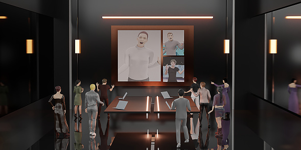 Online meeting Metaverse avatars in the office and classroom Metaverse people 3d illustration