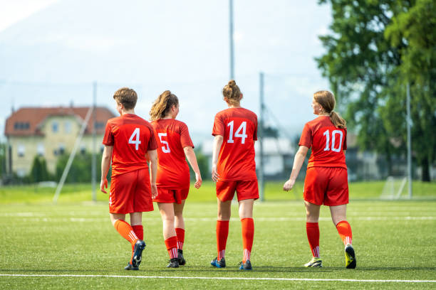 istock Members of red women's soccer team 1444291709
