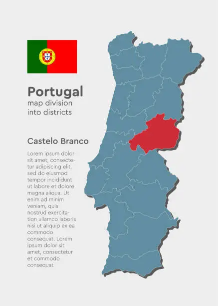 Vector illustration of Vector map Portugal and district Castelo Branco