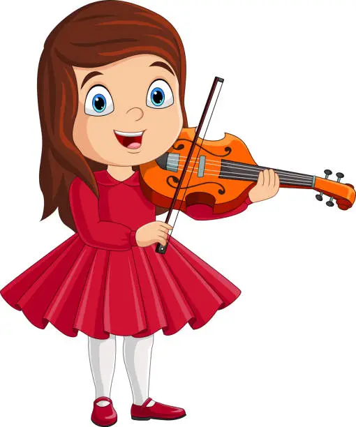 Vector illustration of Cartoon little girl playing a violin