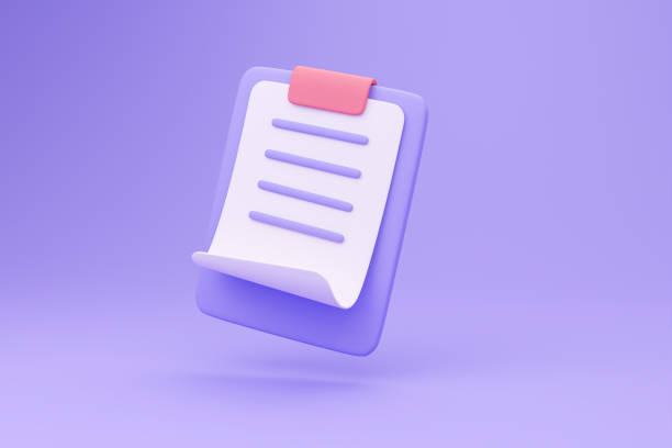 istock 3D report paper clipboard. Note paper for checklist notes. 3D illustration. 1444296622
