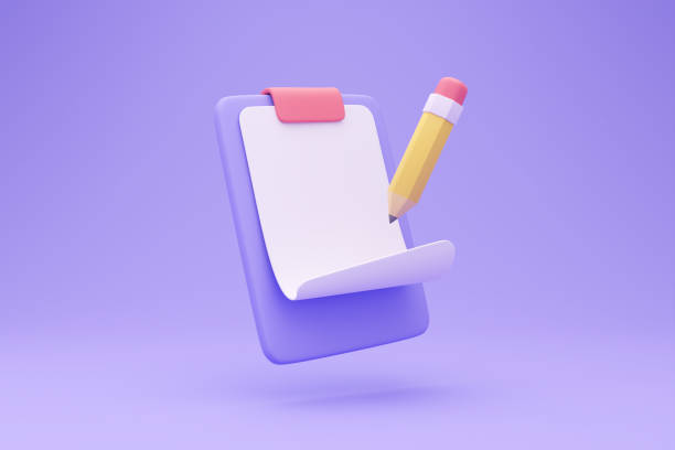 istock 3D report paper clipboard. Note paper for checklist notes. 3D illustration. 1444296627