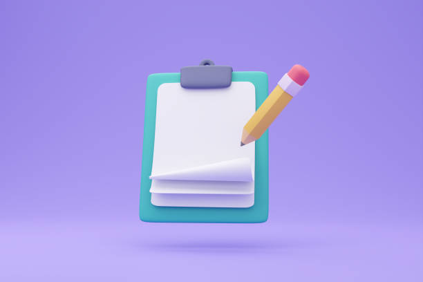 istock 3D report paper clipboard. Note paper for checklist notes. 3D illustration. 1444296628