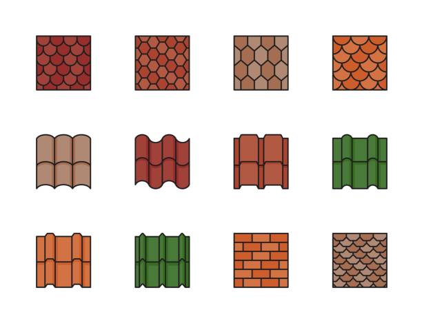 色の屋根瓦アイコン、家の屋上のパターン - roof tile tile geometric shape backgrounds点のイラスト素材／クリップアート素材／マンガ素材／アイコン素材