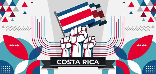 Vector illustration of Costa Rica national day banner with flag colors theme background and geometric abstract retro modern blue red white design. Costa Rican people. Sports Games Supporters.