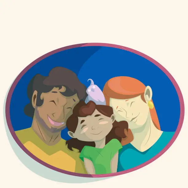 Vector illustration of father, mother and daughter photography illustration