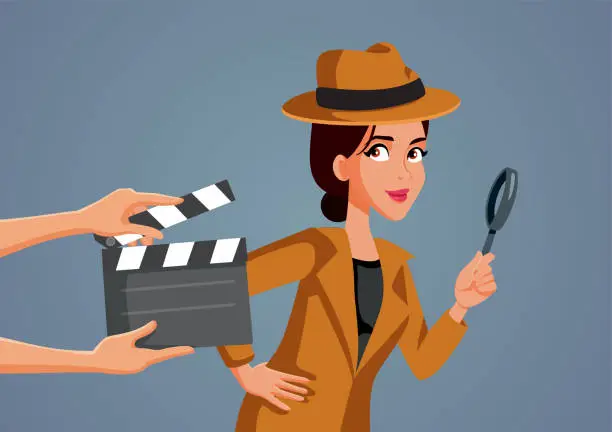 Vector illustration of Actress Filming a Detective Tv Series Vector Cartoon Illustration