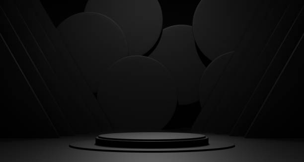 istock 3D Black geometric stage podium. Dark background. 1444336668