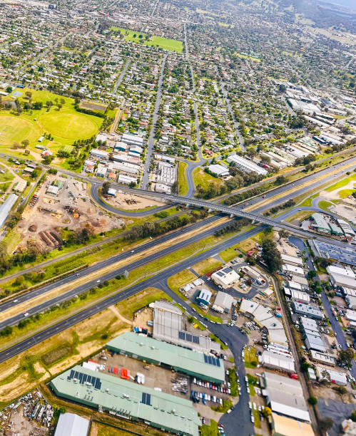 istock Highway bridge and cityscape aerial 1444340412