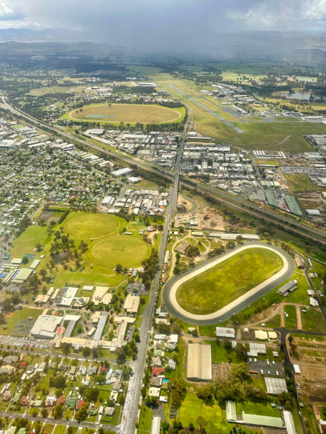 Aerial view over Albury, NSW, Australia stock photo
