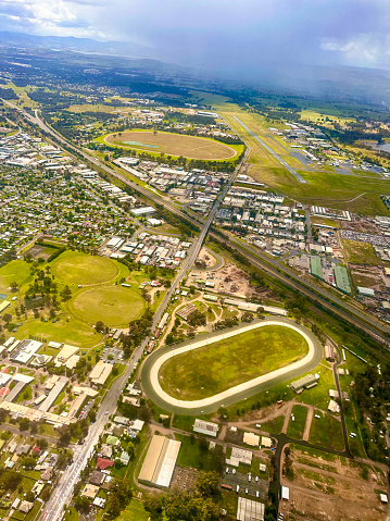 Aerial view over Albury, NSW, Australia