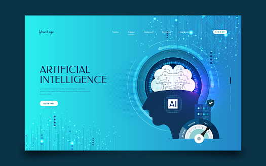 Artificial Intelligence learning with digital brain and circuit stock illustration