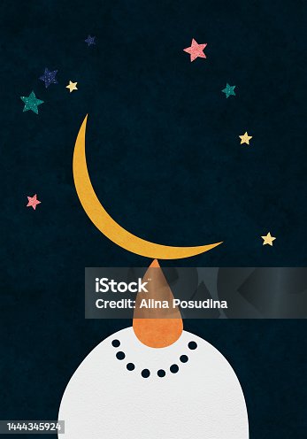 istock Snowman Night christmas and moon 1444345924