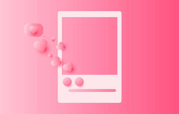 istock Social media photo frame, with 3d heart love button And sending messages for couple, concept chat for valentines day, vector illustration 1444345973