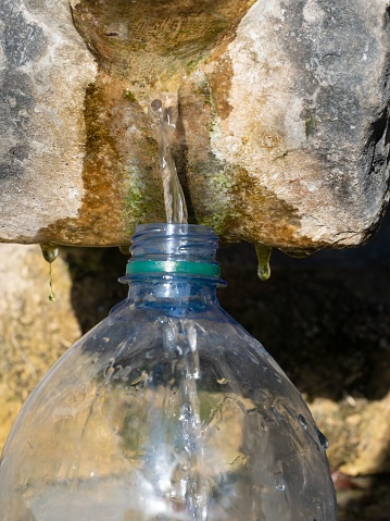 Spring Water Fill Filling A Plastic Bottle With Fresh Spring Water In A Public Source ...