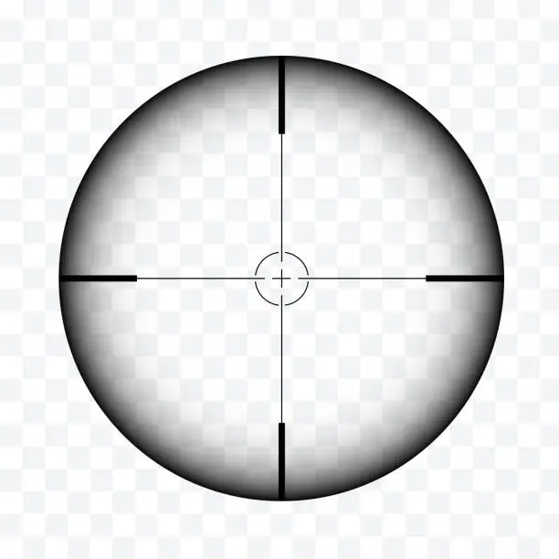 Vector illustration of Realistic illustration of sniper rifle circular sight with crosshairs on transparent background - vector