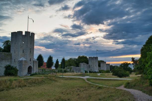 The Visby Medieval City Wall on a cloudy day
