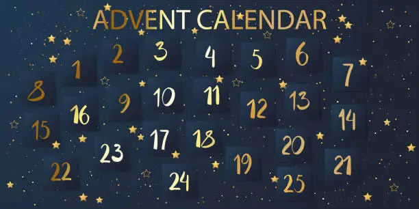 Vector illustration of Merry Christmas advent calendar greeting card