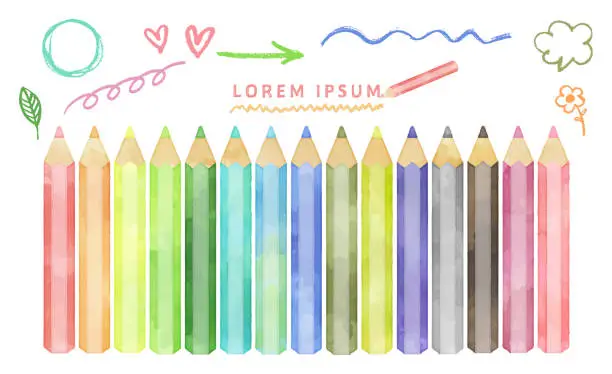 Vector illustration of watercolor pencils illustration on white background