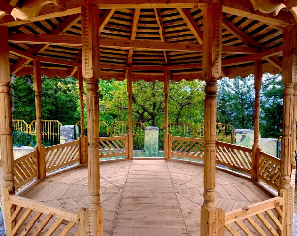 istock Interior of a wooden structured gazebo 1444359440