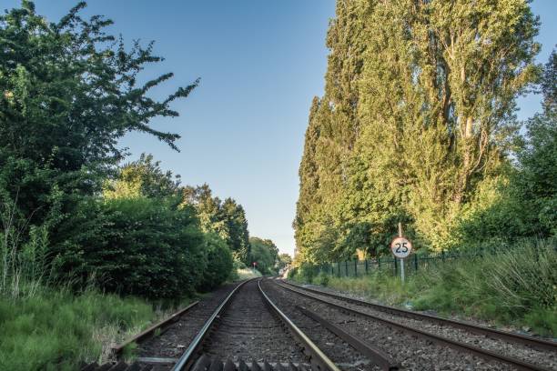 istock Nantwich Railway Crossing Train Tracks Sunny Evening Landscape 1444359449