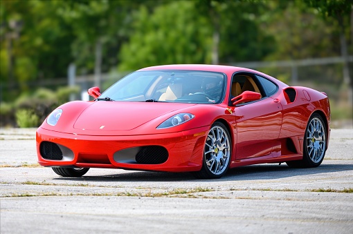 Springfield, United States – September 19, 2020: The red Ferrari F430 car at Autocross Event. Springfield, United States.