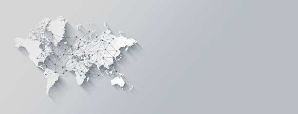 istock World map and digital network illustration on a white background. Horizontal banner 1444360768