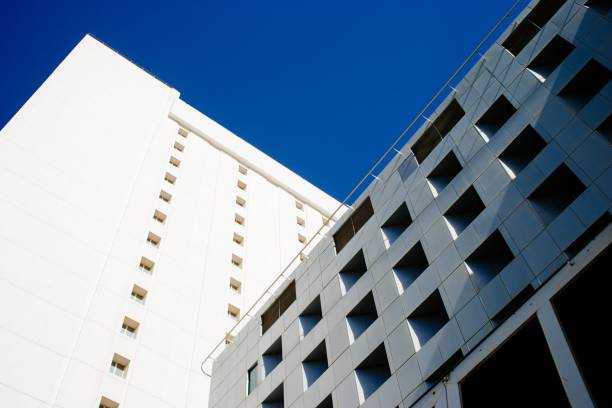 istock Low-angle view of modern buildings on a sunny day 1444360961