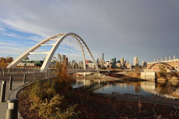 istock Low angle view of a white bridge constructed above the water 1444361220