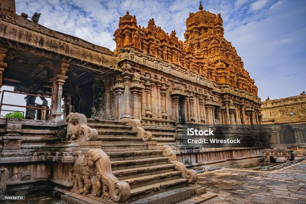 Tanjore Big Temple or Brihadeshwara Temple was built by King Raja Raja Cholan in Thanjavur. Tanjore Big Temple or Brihadeshwara Temple was built by King Raja Raja Cholan in Thanjavur, Tamil Nadu. It is the very oldest & tallest temple India. Ancient Stock Photo