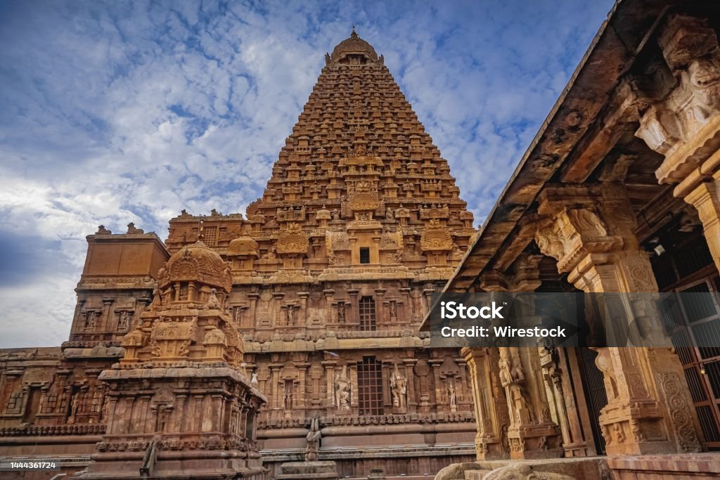 Tanjore Big Temple or Brihadeshwara Temple was built by King Raja Raja Cholan in Thanjavur. Tanjore Big Temple or Brihadeshwara Temple was built by King Raja Raja Cholan in Thanjavur, Tamil Nadu. It is the very oldest & tallest temple India. Ancient Stock Photo