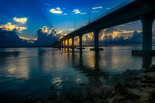 istock Beautiful view of bridge over sea during sunset 1444361921