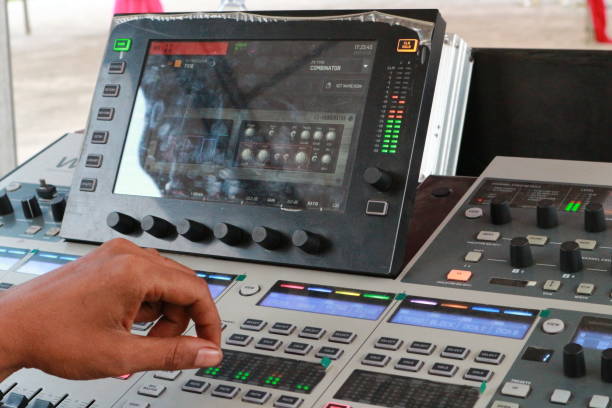 istock Hand of a person using a control sound mixer 1444362795