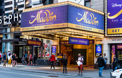 NEW YORK, USA - September 26, 2018: Aladdin Broadway Musical in Manhattan, New York City, USA.