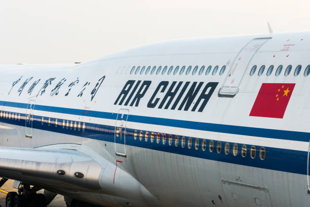 aereo air china (boeing 747) nell'aeroporto internazionale john f. kennedy (jfk). new york city, stati uniti. - airplane commercial airplane air vehicle boeing 747 foto e immagini stock