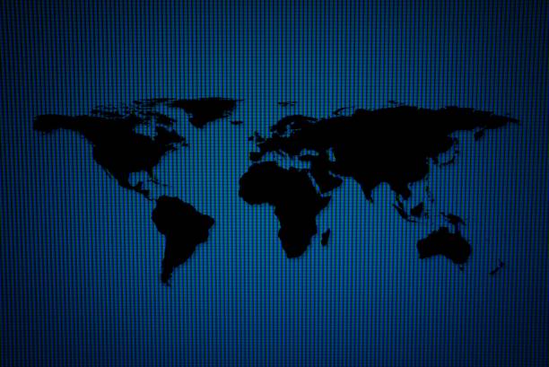 istock Abstract World Map on Blue LED Wall Texture Background. Elements of this Image Furnished by Nasa. 1444364892