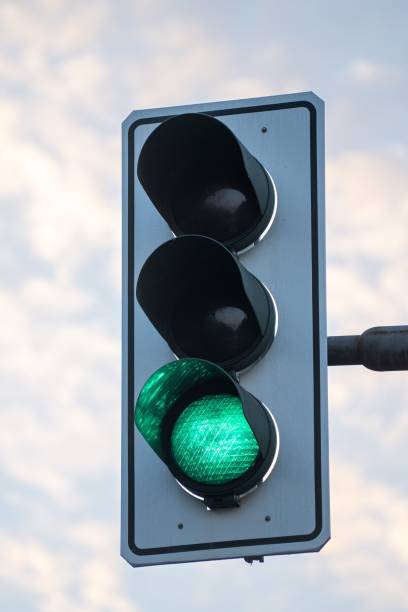 istock Selective focus shot of a green traffic light 1444365086