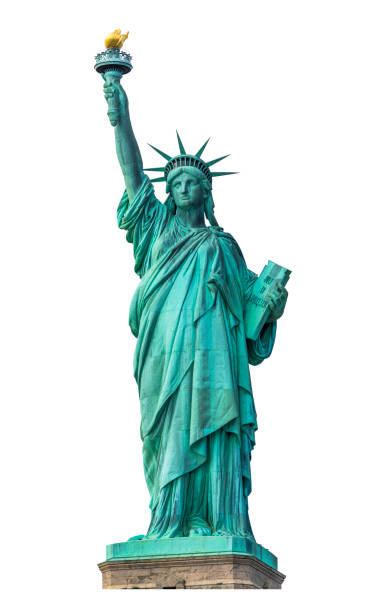 istock Statue of Liberty National Monument isolated on white background. Clipping path. 1444365370