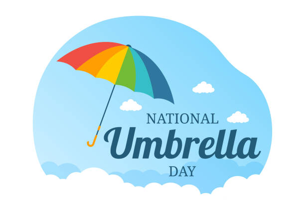 2 월 10 일 전국 우산의 날 축하 행사는 평평한 만화 손으로 그린 템플릿 그림에서 비와 태양으로부터 우리를 보호합니다. - rain sun sunlight cloud stock illustrations
