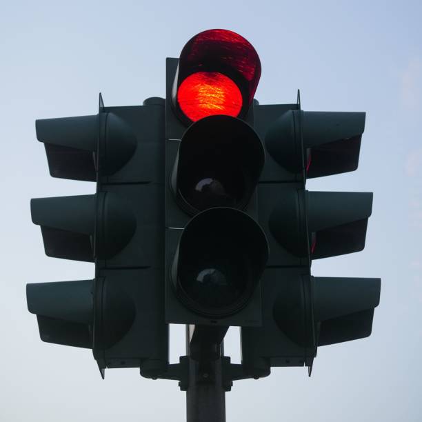 istock Closeup shot of a red traffic light 1444365971