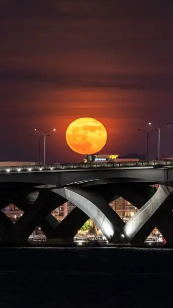 Photo of Full moon at the Arlington Woodrow Wilson Memorial Bridge