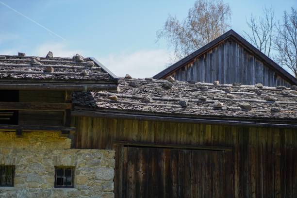 A rustic wooden rural house exterior.
