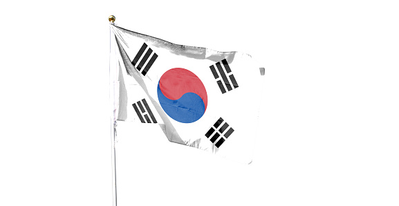 South Korea flag isolated on white background with clipping path. Shut down that waving flag. symbol. Frame with empty space for your text