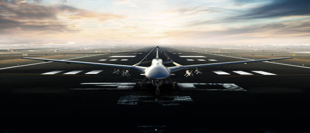 バイラクタルtb2無人戦闘航空機ucav正面接写の3dイラスト。 - military reconnaissance airplane ストックフォトと画像