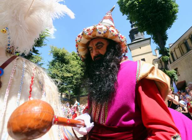 Cracow, Poland – June 27, 2019: Cracow, Malopolska, Poland - 06.27.2019: Portrait of Lajkonik. Lajkonik Festival, annual event of Tartar rider march through the city