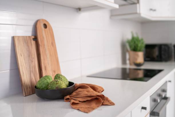 istock Interior of kitchen with kitchen boards and cherimoya 1444373407
